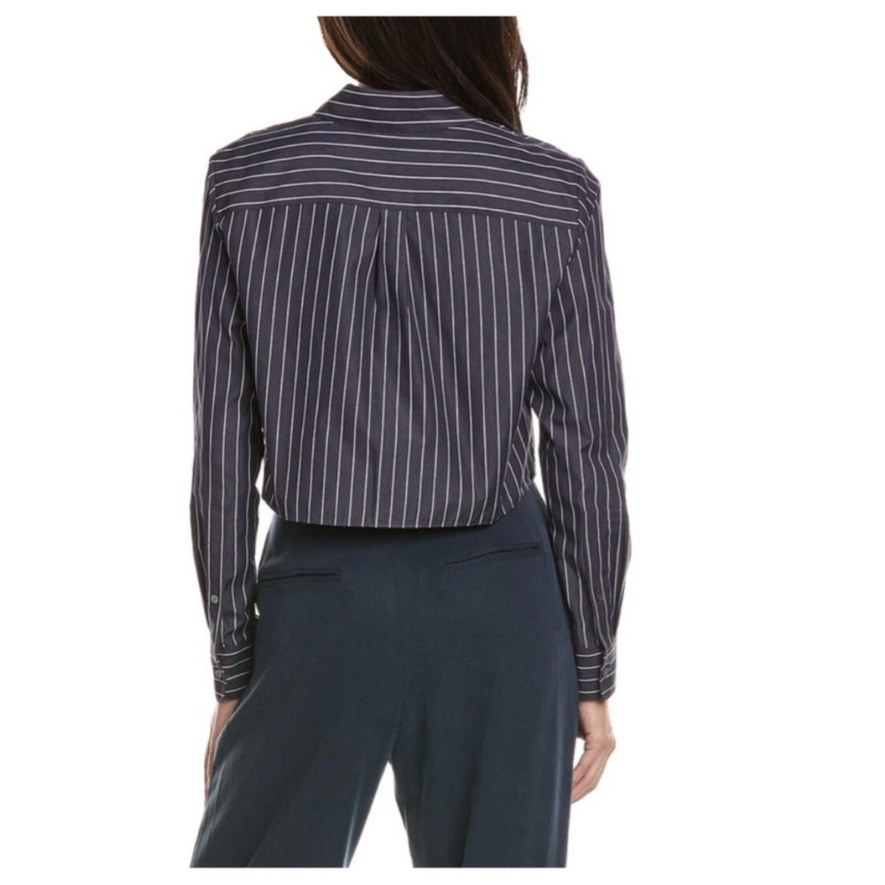 Theory Navy Pinstripe Cropped Button-Down Shirt Size Small - Picture 10 of 13